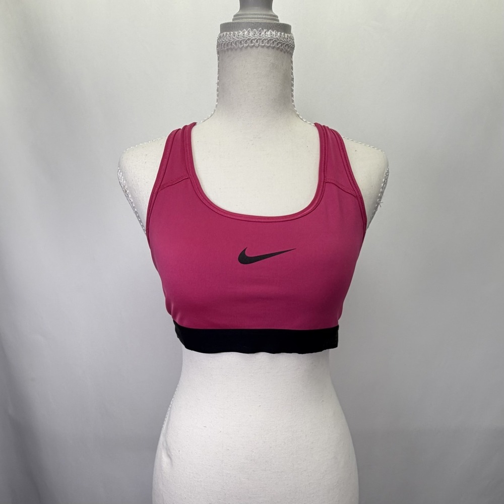 Nike Pro Dri Fit Sports Bra Pink Racerback Medium Support Workout Athletic M